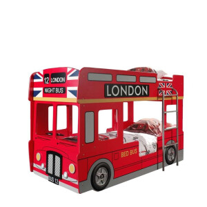 Leen Bakker - Vipack Stapelbed London Bus - Incl. LED - 132x99,6x215 Cm - MDF - Rood - 99.6x132x215 Cm