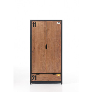 Leen Bakker - Vipack 2-deurs Kledingkast Alex - Bruin/zwart - 200x100x55 Cm - MDF/Hout - Bruin#Zwart