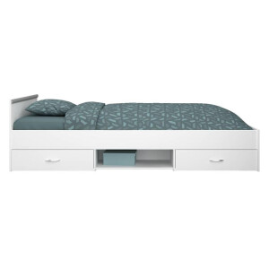 Leen Bakker - Bed Natan Incl. Lades - 90x200 Cm - Spaanplaat - Wit - 203x95.8x58.9 Cm