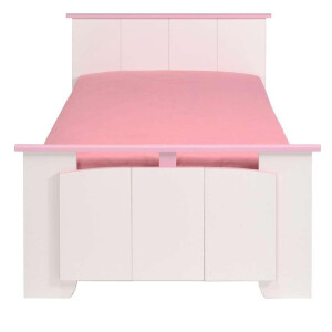 Leen Bakker - Kinderbed Kiki - Wit/roze - 90x200 Cm - Spaanplaat - Wit#Roze - 206.6x103.3x78.7 Cm