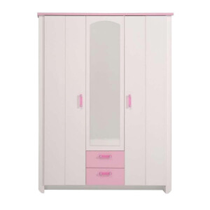 Leen Bakker - Kledingkast Kast Kiki - Wit/roze 181x136x56 Cm - Spaanplaat - Wit#Roze - 56.4x135.7x181 Cm