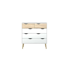 Leen Bakker - Ladekast Delta 5 Lades - Wit/eikenkleur - 100,9x98,6x39,5 Cm - MDF/Spaanplaat - Wit#Beige - 98.6x100.9x39 Cm
