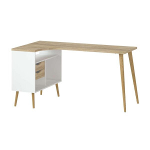 Leen Bakker - Bureau Delta - Wit/eikenkleur - 75,8x145,1x81 Cm - Spaanplaat/MDF - Bruin - 145.1x75.8x81 Cm