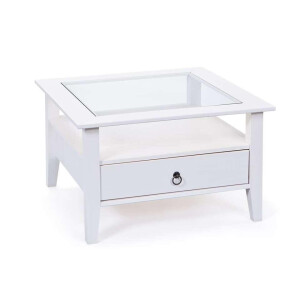 Leen Bakker - Salontafel Provence - 45x75x75 Cm - Hout/Glas - Wit