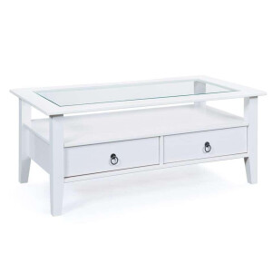 Leen Bakker - Salontafel Provence - 45x115x60 Cm - Hout/Glas - Wit