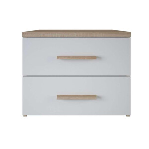 2e Halve Prijs Leen Bakker - Nachtkastje Selena - 2 Lades - Eikenkleur/wit - Spaanplaat - Wit#Beige - 41.9x50.3x39.9 Cm