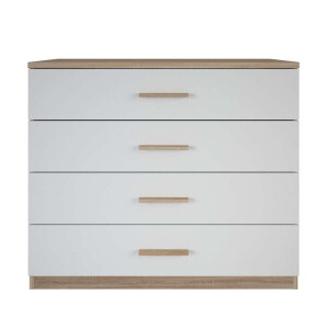 Leen Bakker - Ladekast Selena 4 Lades - Eikenkleur/wit - 84,7x100x41,6 Cm - Spaanplaat - Beige#Wit - 41.6x100x84.7 Cm