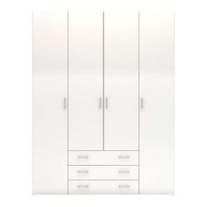 Leen Bakker - Kledingkast Space - 4-deurs - Hoogglans - 200,4x154x49,5 Cm - Spaanplaat - Wit - 49.5x154x200.4 Cm
