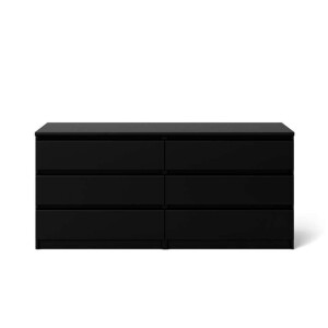 Leen Bakker - Ladekast Naia - 6 Lades - Mat - Spaanplaat - Zwart - 50x153.6x70.1 Cm