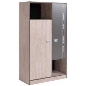 Leen Bakker - Kledingkast Fabric - Eikenkleur/grijs - 181,5x101,4x50,5 Cm - Spaanplaat - Bruin#Grijs - 50.5x101.4x181.5 Cm