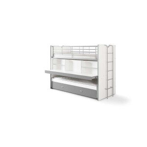 Leen Bakker - Vipack Hoogslaper Bonny - Zilverkleurig - 221,5x101,5x161 Cm - Hout - Zilverkleurig#Wit - 221.5x101.5x161 Cm