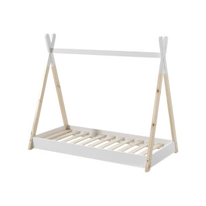 Leen Bakker - Vipack Peuterbed Tipi Wit/hout - 70x140 Cm - Grenenhout - Wit#Bruin - 146x84.5x130.4 Cm