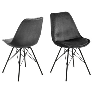 Leen Bakker - Eetkamerstoel Bonn (2 Stuks) - Velvet - Donker - Metaal/Velvet - Grijs - 54x48.5x85.5 Cm