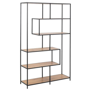 Leen Bakker - Boekenkast Jaxx - Eikenkleur/zwart - 185x114x35 Cm - MDF/Metaal - Bruin#Zwart
