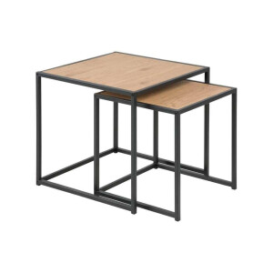 Leen Bakker - Set Van 2 Bijzettafels Jaxx - Eiken/zwart - MDF - Bruin - 50x50x45 Cm
