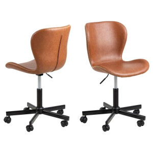 Leen Bakker - Bureaustoel Helgum - Cognac - Lederlook - Bruin - 54x55x87 Cm