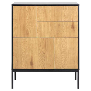 Leen Bakker - Dressoir Avola - Zwart/eiken - 103x80x40 Cm - Metaal/MDF - Bruin#Zwart