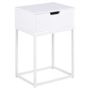 2e Halve Prijs Leen Bakker - Nachtkastje Mita - 1 Lade - MDF - Wit - 30x40x61.5 Cm