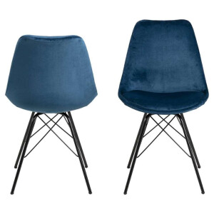 Leen Bakker - Eetkamerstoel Bonn - Fluweel - Donker (2 Stuks) - Metaal/Velvet - Blauw - 54x48.5x85.5 Cm