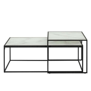 Leen Bakker - Salontafel Bor (2 Stuks) - 43x100x55 Cm - Metaal/Glas - Wit