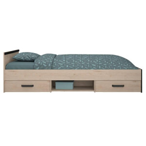 Leen Bakker - Bed Natan Incl. Lades - Eiken/zwart - 90x200 Cm - MDF/Spaanplaat - Zwart#Bruin - 203x95.8x58.9 Cm