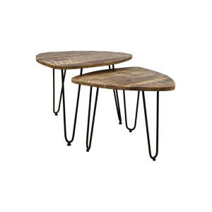 Leen Bakker - HSM Collection Salontafel Dexter (2 Stuks) - Naturel/zwart - Metaal/Hout - Bruin - 60x60x46 Cm