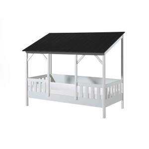 Leen Bakker - Vipack Huisbed Met Zwart Dak - Wit - 90x200 Cm - MDF/Grenenhout - Wit#Zwart - 106x214.2x174 Cm