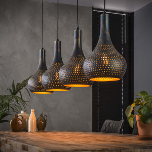 Hanglamp 'Judd' 4-lamps, kleur Zwart / Bruin