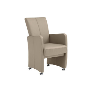 Goossens Excellent Eetkamerstoel Riva bruin leer met armleuning en met wielen, stijlvol landelijk