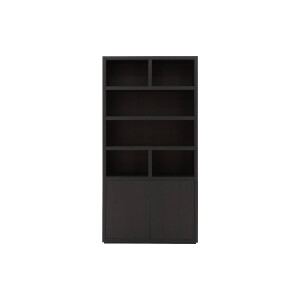 Goossens Buffetkast Barcelona, 2 deuren 6 open vakken, zwart eiken, 108 x 212 x 45 cm, stijlvol landelijk