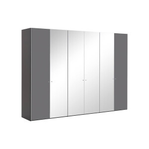 Goossens Kledingkast Easy Storage Ddk, Kledingkast 304 cm breed, 220 cm hoog, 2x glas draaideur en 4x spiegel draaideur midden