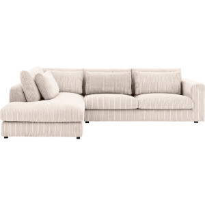 Goossens Bank Ravenia beige, stof, 3-zits, stijlvol landelijk met ligelement links