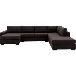 Goossens Bank Lucca donkerbruin, stof, 2,5-zits, stijlvol landelijk met ligelement rechts