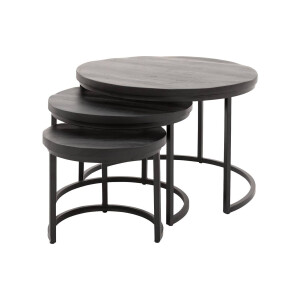 Goossens Salontafel Jelle Xl rond, hout mango zwart, urban industrieel, 73 x 44 x 73 cm