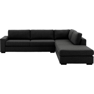 Goossens Bank Lucca antraciet, stof, 3-zits, stijlvol landelijk met ligelement rechts