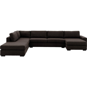 Goossens Bank Lucca donkerbruin, stof, 3-zits, stijlvol landelijk met ligelement links