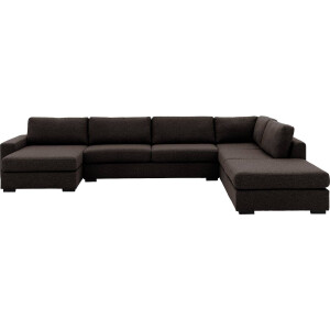 Goossens Bank Lucca donkerbruin, stof, 3-zits, stijlvol landelijk met ligelement rechts