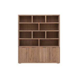 Goossens Buffetkast Narobi, 4 deuren 10 open vakken 180 cm breed, grijs eiken, 180 x 210 x 40 cm, stijlvol landelijk