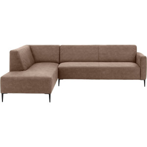 Goossens Bank Key West bruin, micro leer, 3-zits, modern design met ligelement links