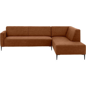 Goossens Bank Key West cognac, micro leer, 3-zits, modern design met ligelement rechts