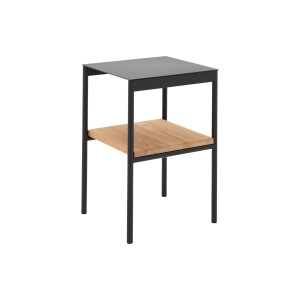 Goossens Nachtkastje Duc, Metaal ral 9005 zwart, tussenblad massief eik, 36,5 x 33,5 x 56 cm hoog