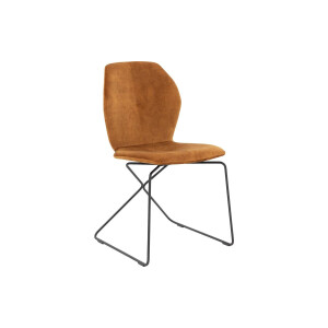 Goossens Excellent Eetkamerstoel Manzini cognac velvet stof leuning, modern design