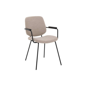 Goossens Eetkamerstoel Hjalmar wit stof met armleuning, modern design