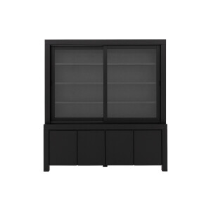 Goossens Buffetkast Clear, 2 glasdeuren boven, 4 dichte deuren onder, zwart eiken, 210 x 225 x 45 cm, stijlvol landelijk