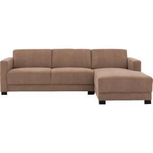 Goossens Bank My Style bruin, microvezel, 2,5-zits, stijlvol landelijk met chaise longue rechts