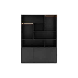 Goossens Basic Buffetkast Madrid, 3 dichte deuren 7 open vakken, zwart melamine, 139 x 191 x 45 cm, elegant chic
