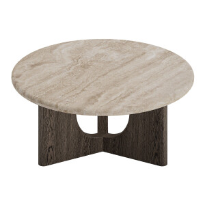 Goossens Salontafel Sisu rond, travertine bruin, modern design, 95 x 40 x 95 cm