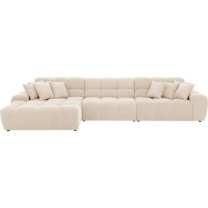 Goossens Excellent Bank Kubus - 30 X 30 Cm Stiksel wit, stof, 1,5-zits, modern design met chaise longue links