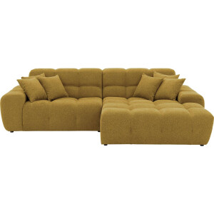 Goossens Excellent Bank Kubus - 40 X 40 Cm Stiksel geel, stof, 1,5-zits, modern design met chaise longue rechts