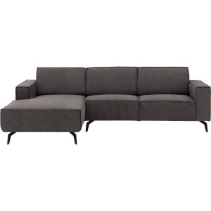 Goossens Hoekbank Hercules donkergrijs, microvezel, 2,5-zits, modern design met chaise longue links